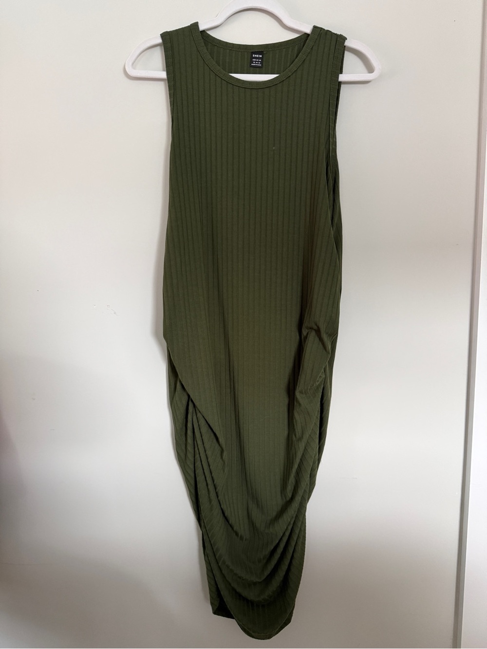 SHEIN Olive Ribbed Sleeveless Draped Maxi Dress